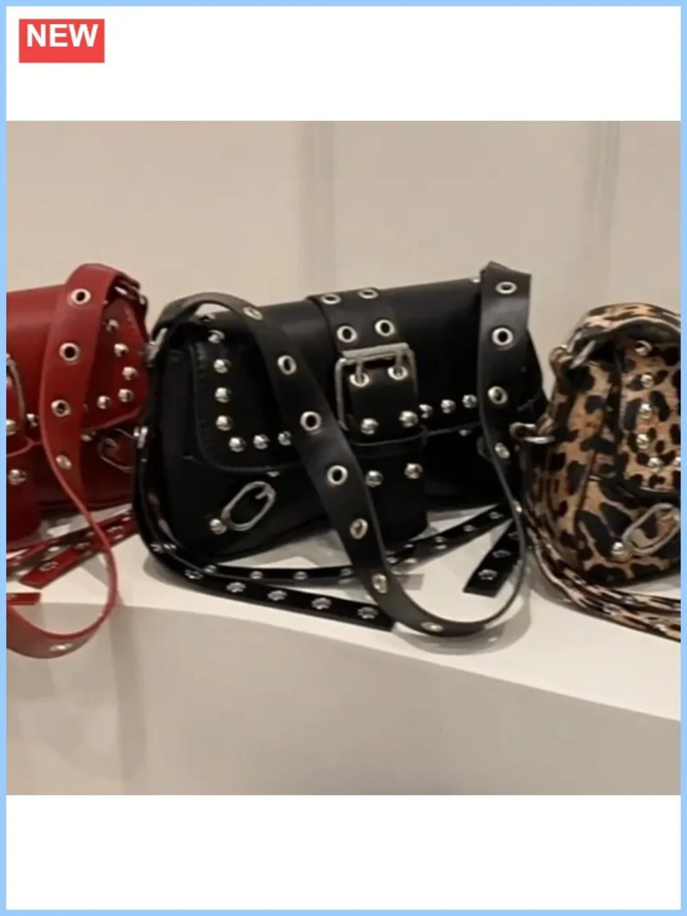 Studded Rivet Punk PU Leather Hobo Shoulder Bag Small Clutch Purse